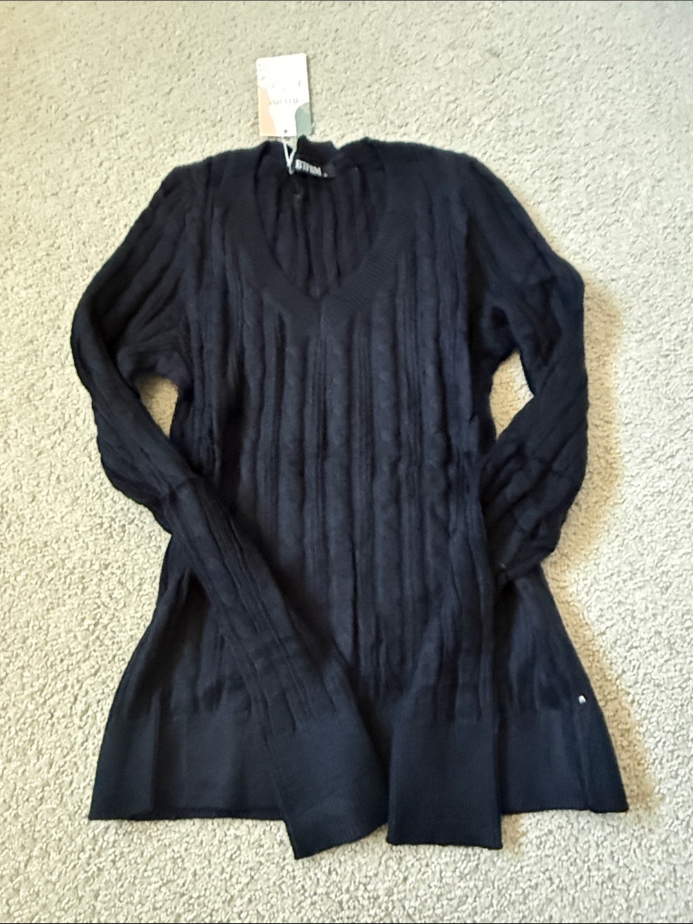 Classic Black V-Neck Cable Sweater by ELYSE